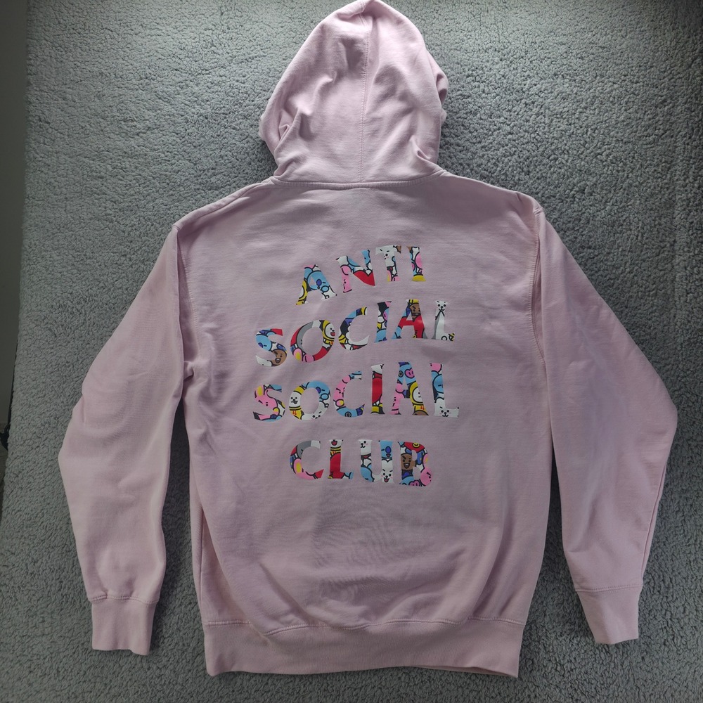 Anti Social Social Club BT21 Pink Hoodie Sweatshirt Large K-Pop Graphic